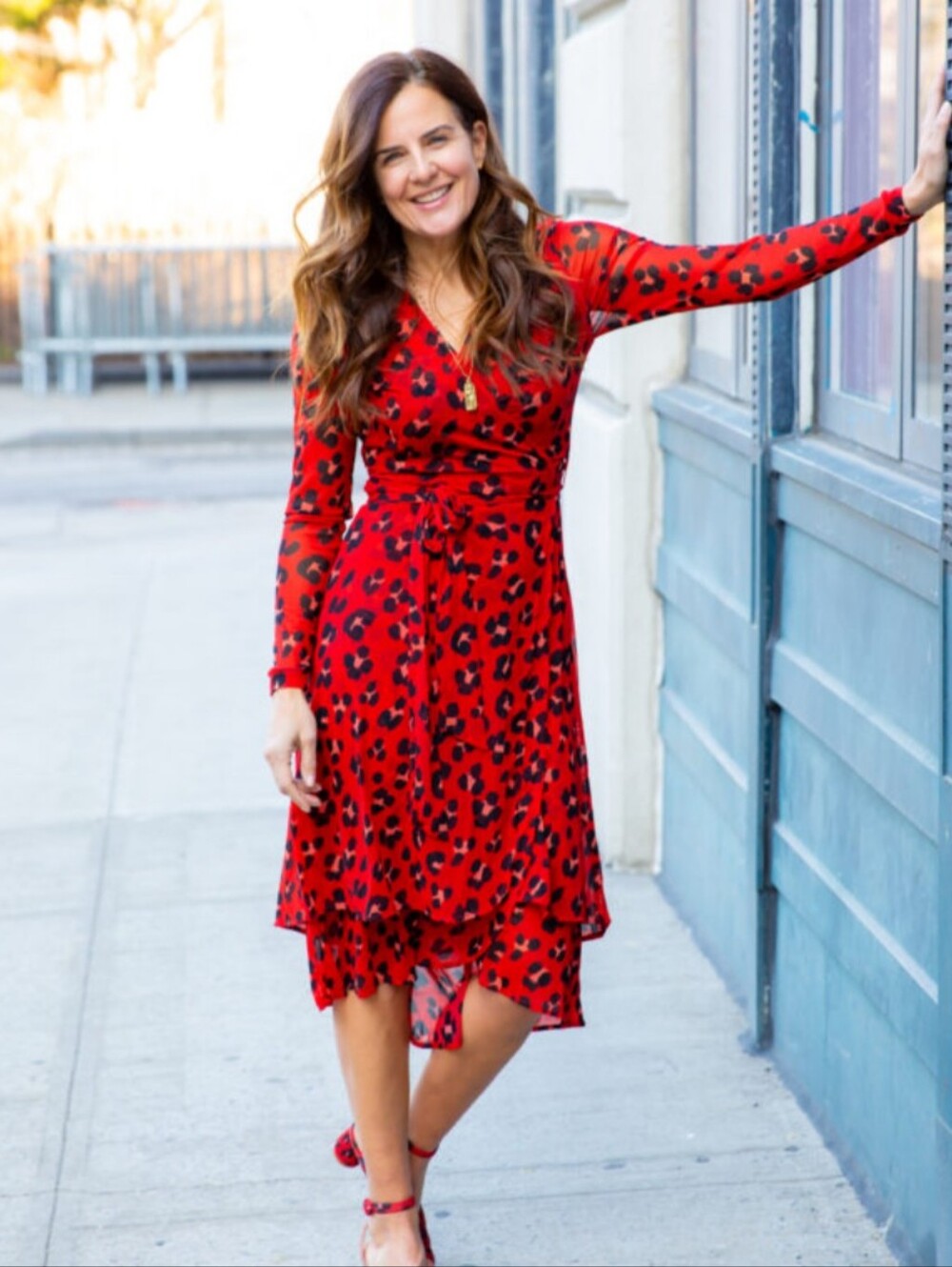 CAbi Siren Red Leopard Print Wrap Dress